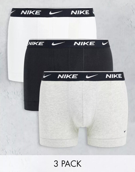 Nike 3 pack cotton stretch trunks in black/grey/white