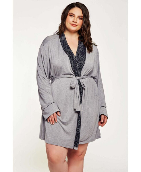 Women's Cotton Blend Contrast Lace Robe