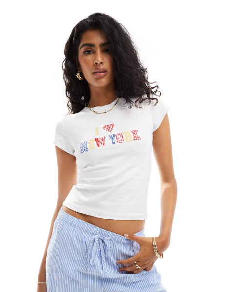 ASOS DESIGN baby tee with i heart new york in white