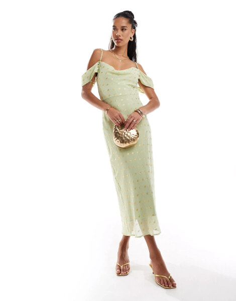 Style Cheat cowl neck cami maxi dress with gold flecks in sage