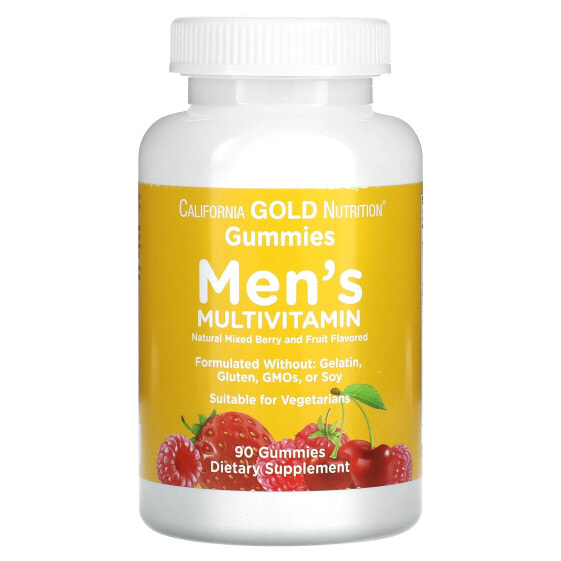 California Gold Nutrition, жевательные мультивитамины для мужчин, без желатина и глютена, ягодно-фруктовый вкус, 90 жевательных таблеток