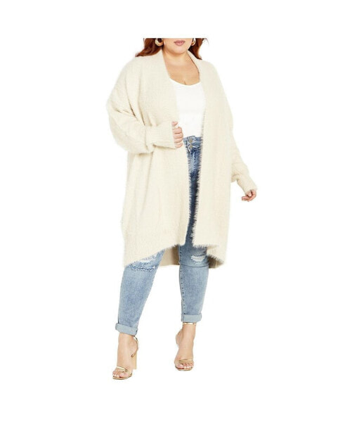 Plus Size Fluffy Longline Cardigan