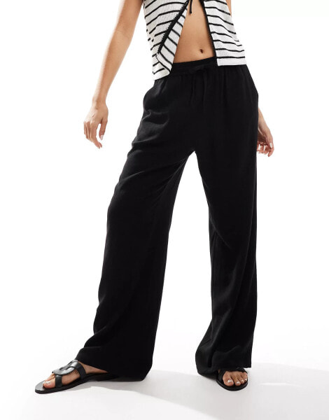 Miss Selfridge linen blend pull on wide leg trouser in black