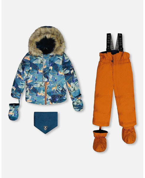 Baby Boy Two Piece Baby Snowsuit Burnt Orange With Printed Glaciers - Infant|Toddler