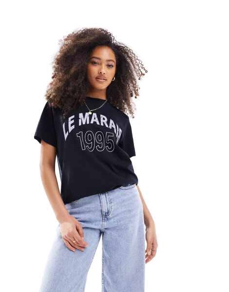 ASOS DESIGN regular fit t-shirt with le marais graphic in black