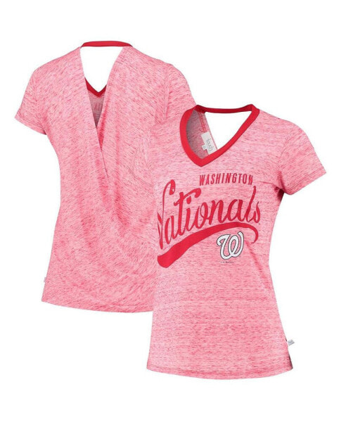 Women's Red Washington Nationals Hail Mary V-Neck Back Wrap T-shirt