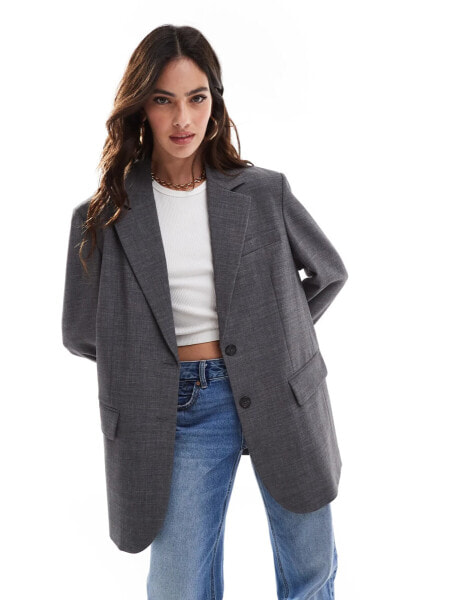 Stradivarius oversized blazer in grey