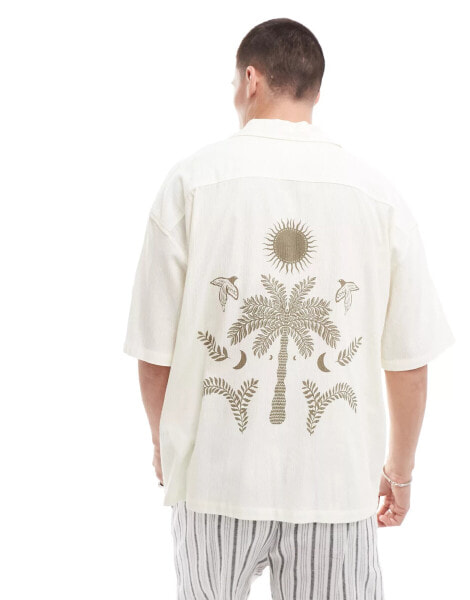 Pull&Bear palm tree emroidered shirt in white