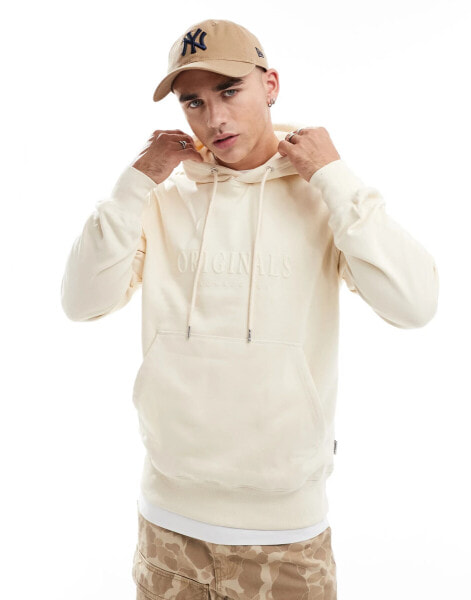 Jack & Jones oversized 3d print logo hoodie in off white