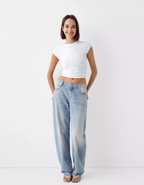 Bershka slouchy baggy jeans in light dirty wash blue