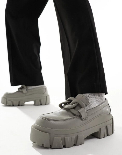 ASOS DESIGN chunky loafers in grey with chain