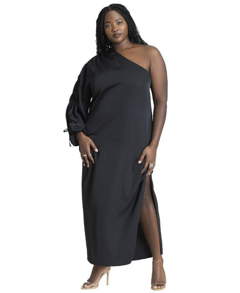 Plus Size Gathered Sleeve Column Dress