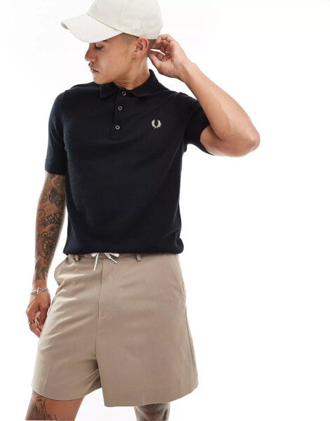 Fred Perry classic kniited polo shirt in black