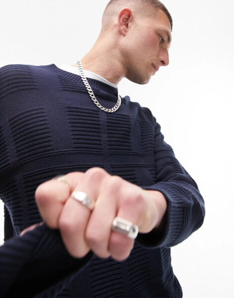 Topman textured check jumper in navy