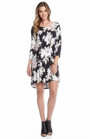 Karen Kane Women's Floral Ballet Neck Swing Dress Black White XS