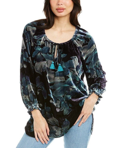 Johnny Was Glowing Iris Bishop Sleeve Peasant Silk-Blend Blouse Women's Xxs