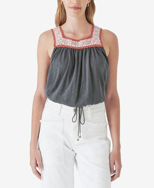 Women's Cotton Crochet-Trim Bubble Tank