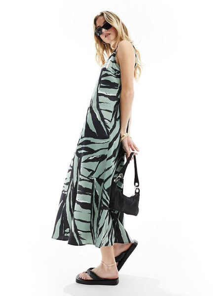 ONLY v neck satin maxi dress in multi abstract print