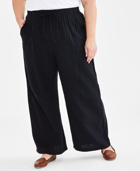 Plus Size Gauze Wide-Leg Pull-On Pants, Created for Macy's