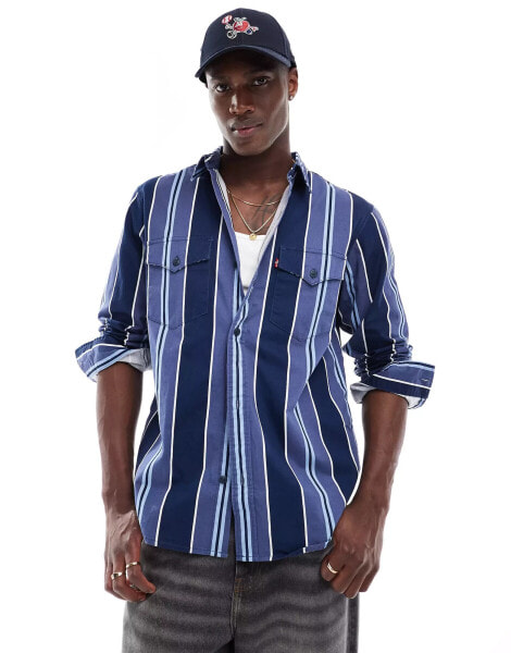 Levi's stripe relaxed fit western denim shirt in navy