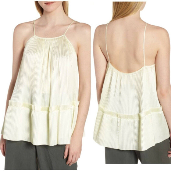 Lewit Pleated Swing Tank Top Light Yellow Crinkles Cami Size S 147354