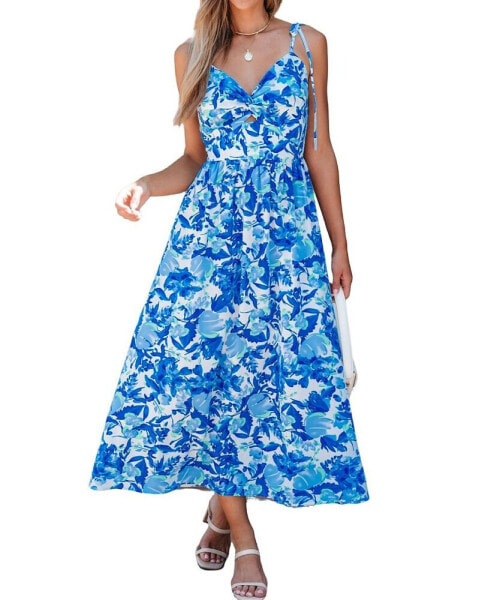 Women's Floral Print Tie Strap Maxi Beach Dress