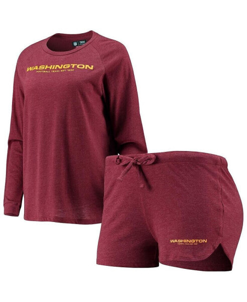 Женская пижама Concepts Sport Womens Burgundy Washington Football Team Meter Knit Long Sleeve Raglan Top and Shorts Sleep Set