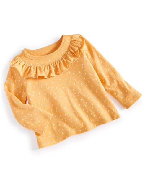 Baby Girls Dot-Print Long-Sleeve Ruffled Top, Created for Macy's