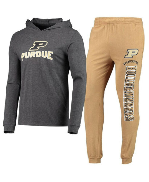 Комплект пижамы Concepts Sport Gold, Heather Charcoal Purdue Boilermakers Meter Long Sleeve Hoodie T-shirt and Jogger Pajama Set