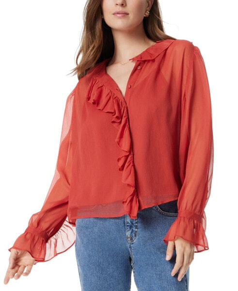 Women's Ruffle-Trim Button-Front Blouse