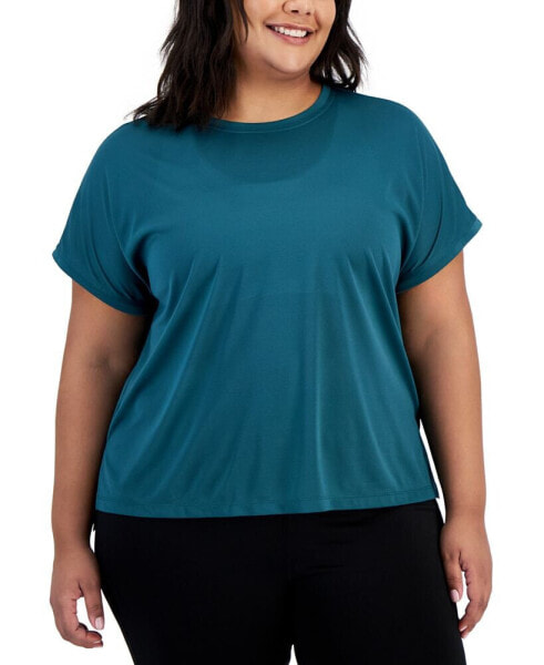 Plus Size Birdseye-Mesh Dolman-Sleeve Top, Created for Macy's