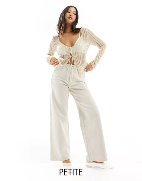 ONLY Petite Juicy high waisted wide leg jeans in ecru