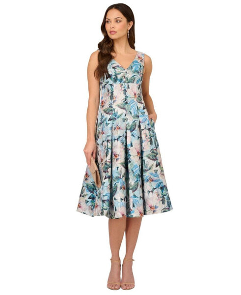 Women's Floral Jacquard Midi Dress