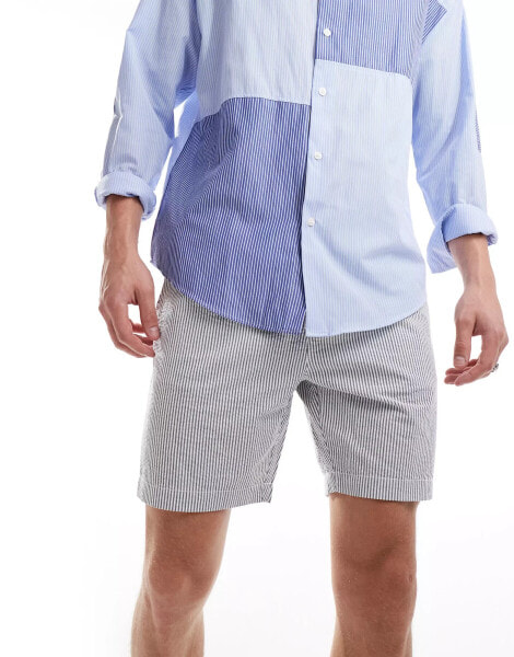 Threadbare seersucker stripe shorts in white & blue