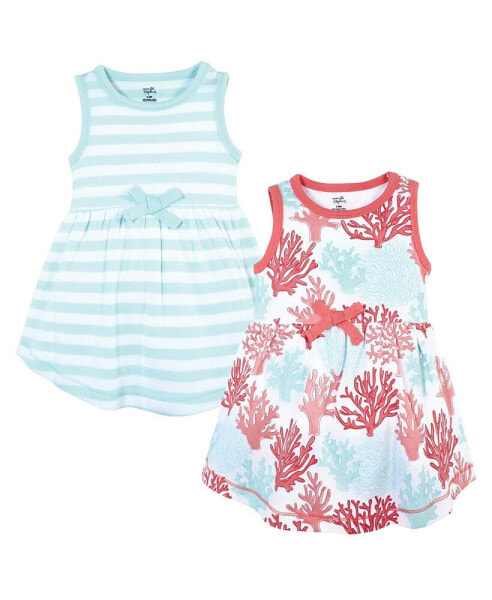 Toddler Girls Organic Cotton Sleeveless Dresses, Coral Reef