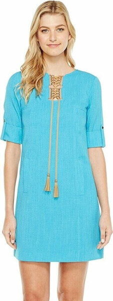 Tahari by ASL - Grasscloth Shift Dress (Turquoise) Sz. 2 Women's Dress 151939