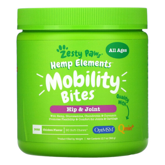 Hemp Elements, Hip & Joint Bites, For Dogs, All Ages, Chicken, 90 Soft Chews, 11.1 oz (315 g)