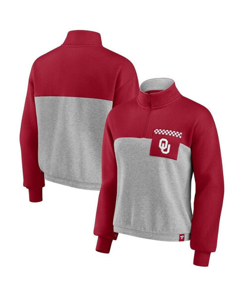 Women's Crimson, Heathered Gray Oklahoma Sooners Sideline to Sideline Colorblock Quarter-Zip Jacket