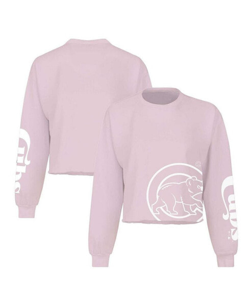 Women's Pink Chicago Cubs Cropped Slouchy Long Sleeve T-Shirt