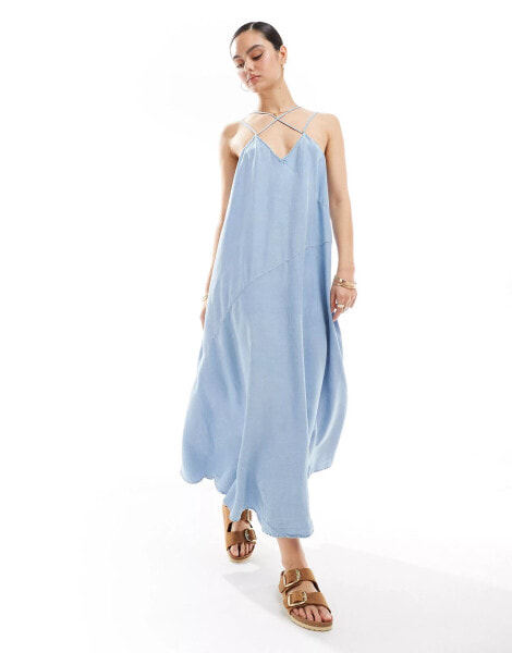 Pimkie strappy v neck midaxi dress in light blue