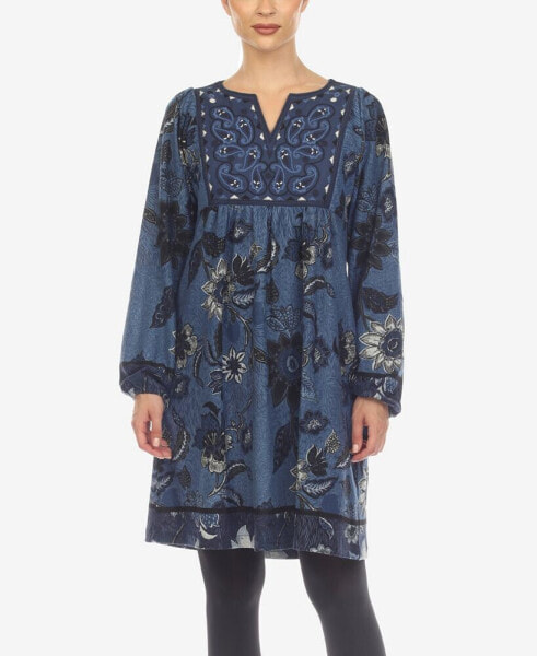 Women's Paisley Flower Embroidered Sweater Dress