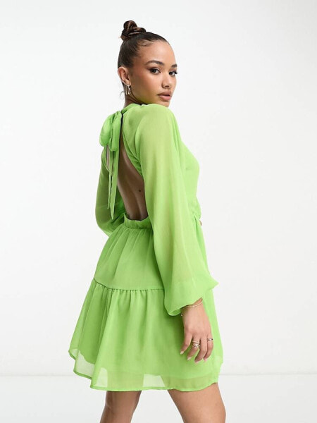 Collective the Label backless tiered mini dress in apple green