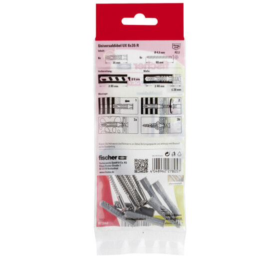 fischer MontageSet B - Screw & wall plug kit - Concrete - Grey - 6 pc(s) - Polybag