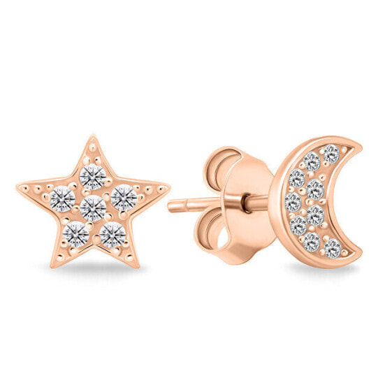 Bronze asymmetric earrings with zircons EA616R