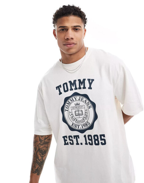 Tommy Jeans oversized crest varsity sports t-shirt in white