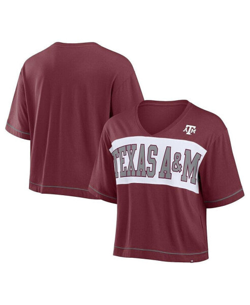 Women's Maroon Texas A&M Aggies Home Team Bold Fashion Modest V-Neck Cropped T-Shirt