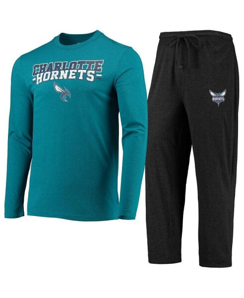 Комплект пижамы Concepts Sport Black, Teal Charlotte Hornets Long Sleeve T-Shirt & Pants Sleep Set