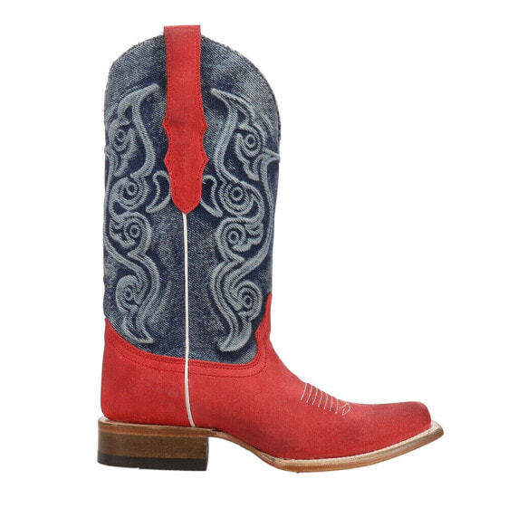 Corral Boots Denim Embroidered Square Toe Cowboy Womens Blue, Red Casual Boots