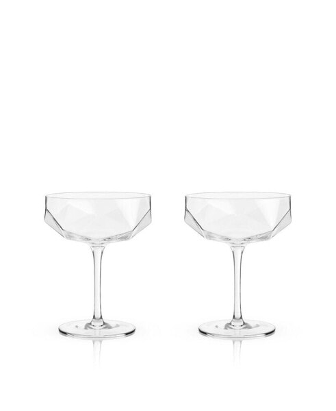 Raye Faceted Crystal Coupe, Set of 2, 7 Oz