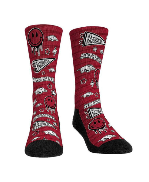 Men's and Women's Socks Arkansas Razorbacks Smiley Stickers Crew Socks